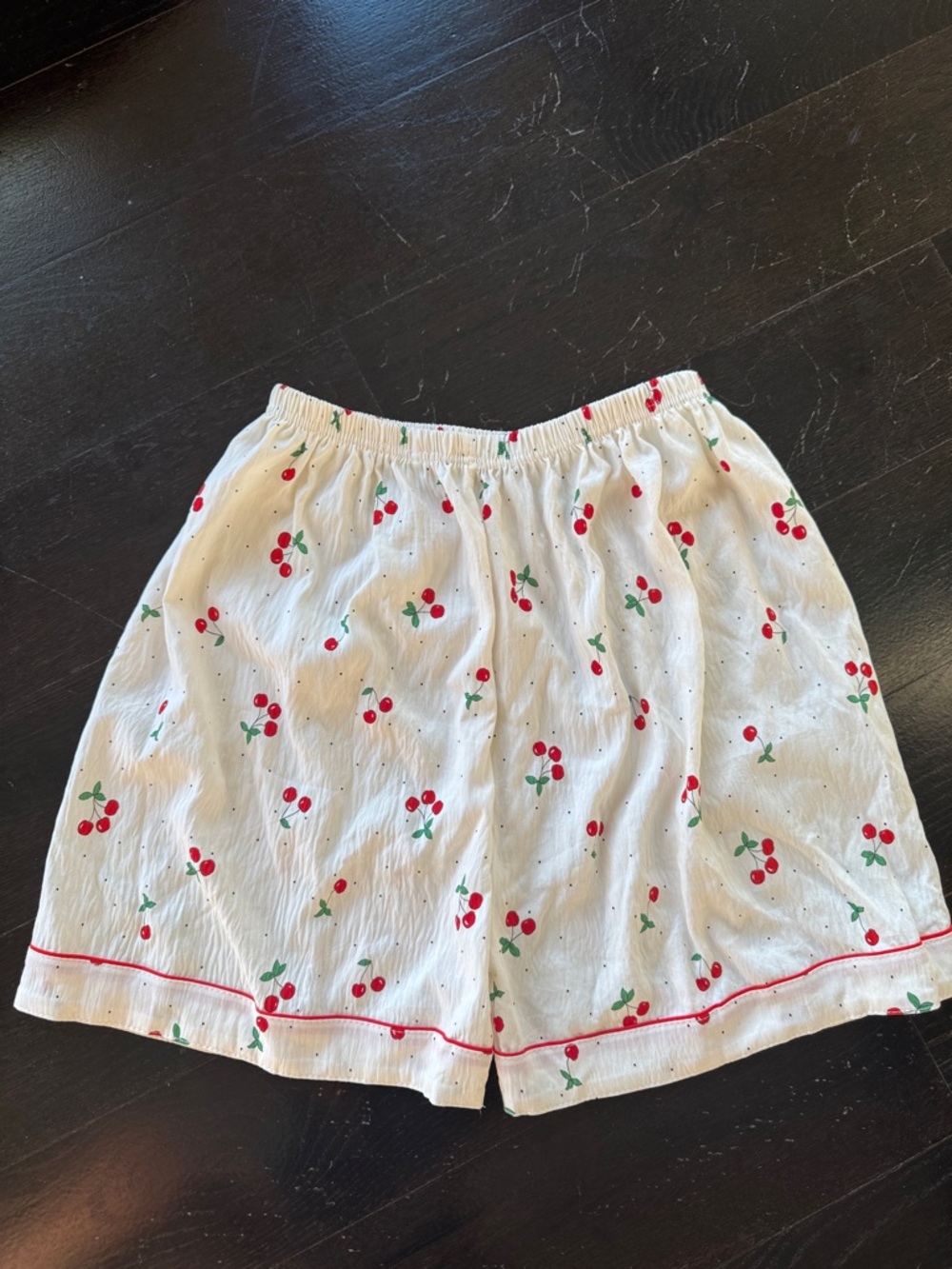 Matchbox Cherry-Print Two-Piece Pajama Set - Cream with Red Trim - Picture 4 of 5